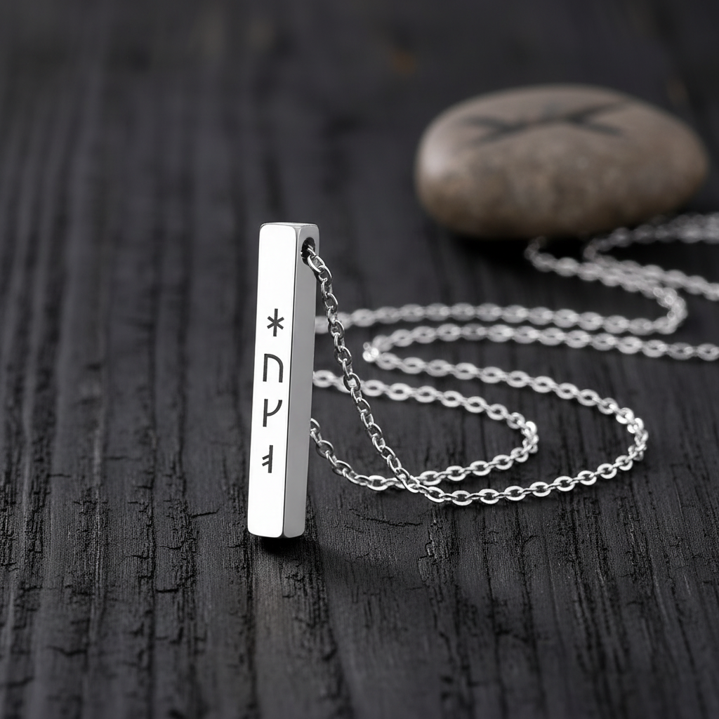 Collana a Barra con Rune Vichinghe Incise da Donna