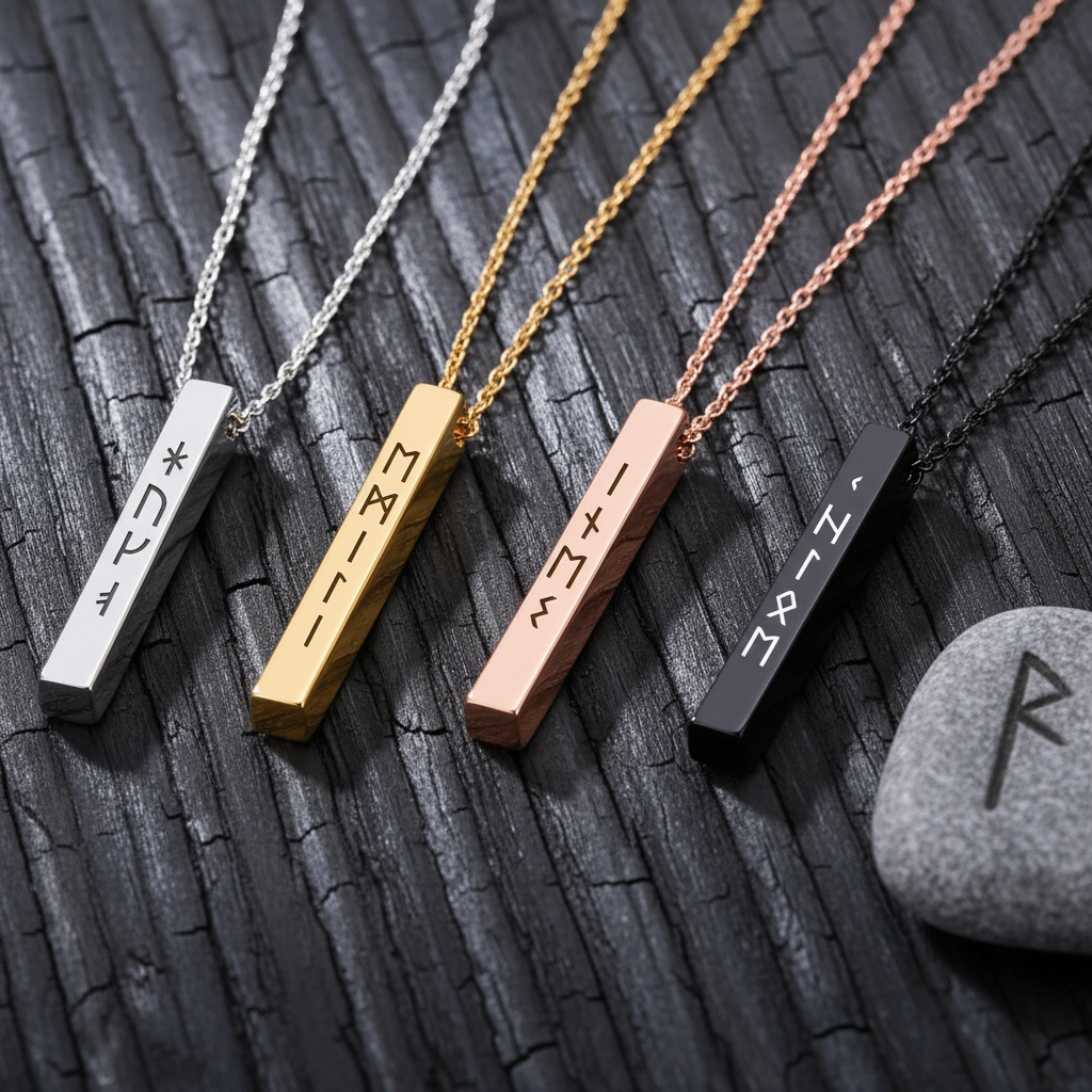 Collana a Barra con Rune Vichinghe Incise da Donna
