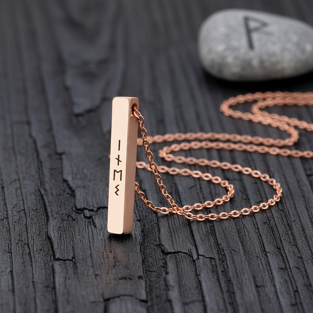 Collana a Barra con Rune Vichinghe Incise da Donna
