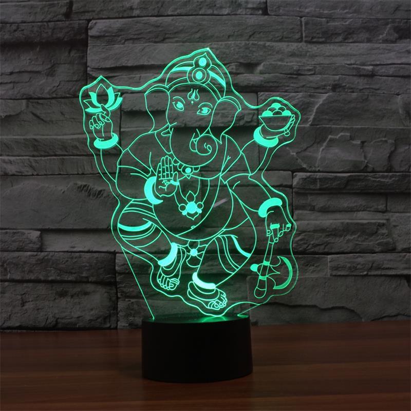 Lampe Led 3D Éléphant Ganesh Vert